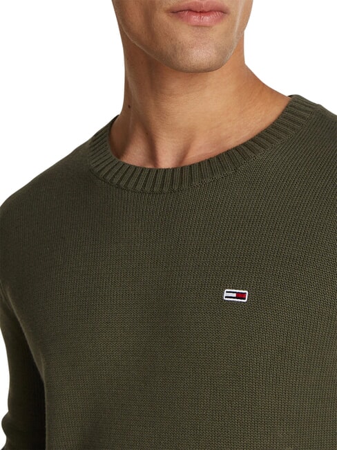 TH JEANS  Col rond en coton vert fatigue - Pulls pour hommes