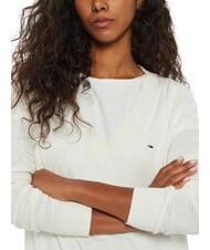 TOMMY HILFIGER TH JEANS pull &agrave; col en V blanc ancien - Chandails pour femmes - 4
