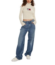 TOMMY HILFIGER TH JEANS pull &agrave; col roul&eacute; m&eacute;lange blanc ancien - Chandails pour femmes - 3