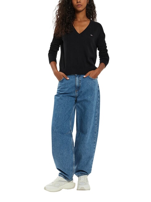 TH JEANS pull &agrave; col en V noir - Chandails pour femmes