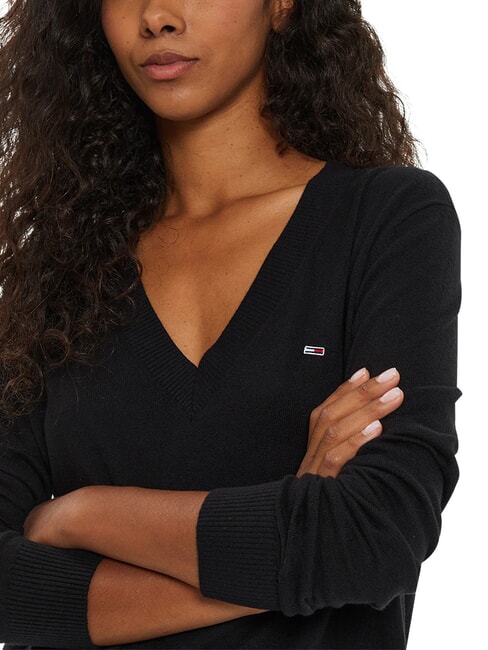 TH JEANS pull &agrave; col en V noir - Chandails pour femmes