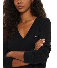 TOMMY HILFIGER TH JEANS pull &agrave; col en V noir - Chandails pour femmes - 5