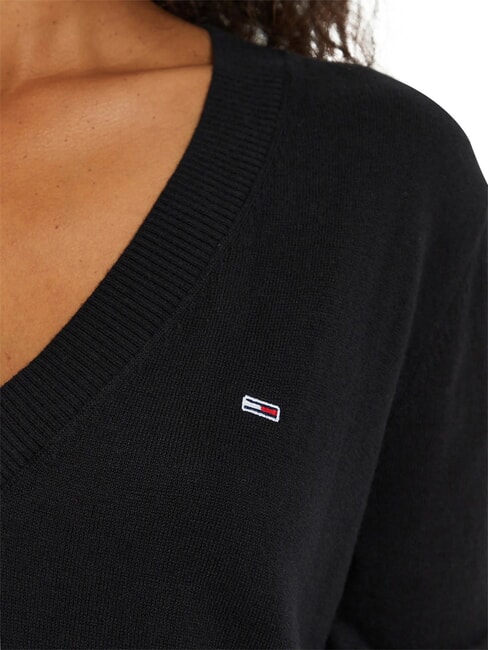 TH JEANS pull &agrave; col en V noir - Chandails pour femmes