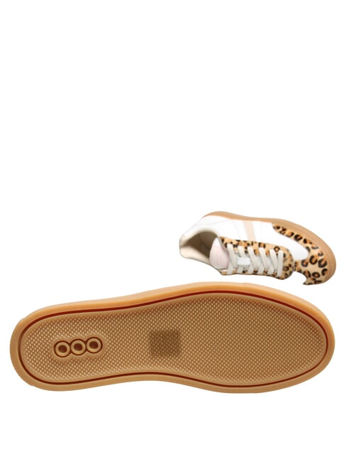 COURT Baskets en cuir l&eacute;opard blanc au lait - Chaussures Femme