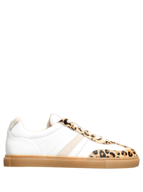 COURT Baskets en cuir l&eacute;opard blanc au lait - Chaussures Femme