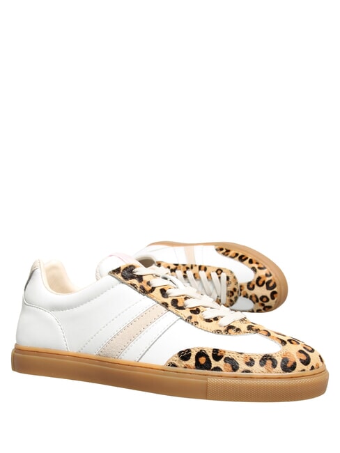 COURT Baskets en cuir l&eacute;opard blanc au lait - Chaussures Femme
