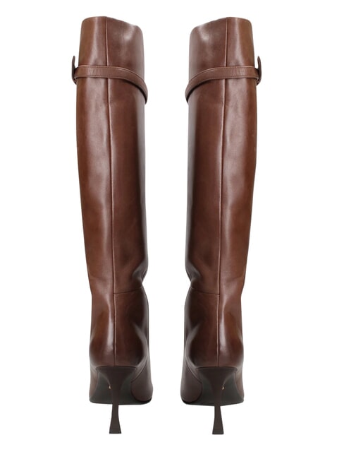 ME25 Bottes hautes en cuir, talon de 9 cm brun fonc&eacute; - Chaussures Femme