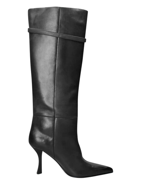 ME25 Bottes hautes en cuir, talon de 9 cm noir - Chaussures Femme