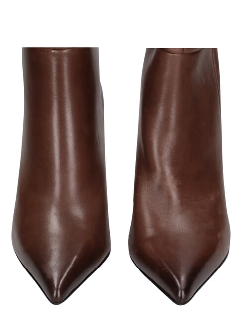 ME25 Bottes hautes en cuir, talon de 9 cm brun fonc&eacute; - Chaussures Femme