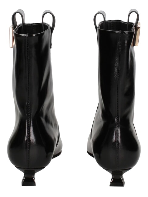 ME25 Bottine &agrave; talon de 3 cm, en cuir noir - Chaussures Femme