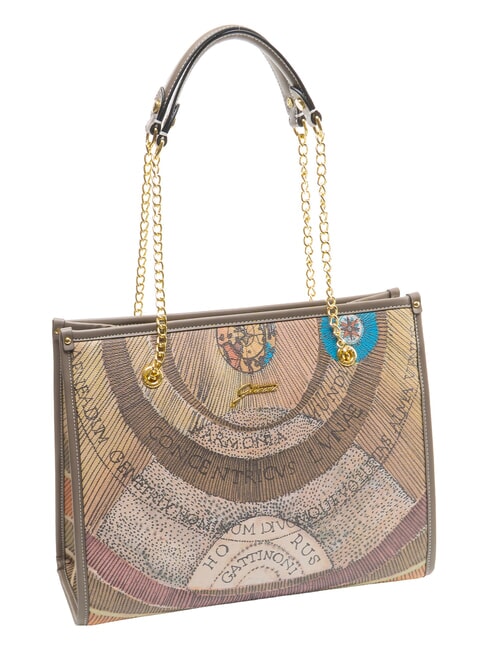 PLANETARIUM Sac &agrave; bandouli&egrave;re avec poign&eacute;e en cha&icirc;ne aquarelle sauvage/ taupe fonc&eacute; - Sacs pour Femme