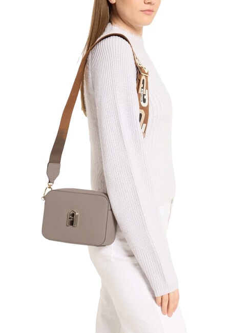 GARDENIA Sacoche pour appareil photo en cuir imprim&eacute; Keria tons taupe + cognac - Sacs pour Femme