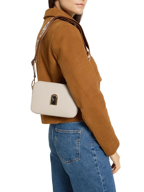 GARDENIA Sacoche pour appareil photo en cuir imprim&eacute; Keria tons perle et cognac - Sacs pour Femme