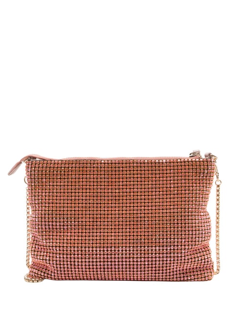 NABILAH Pochette avec strass et bandouli&egrave;re rose - Sacs pour Femme