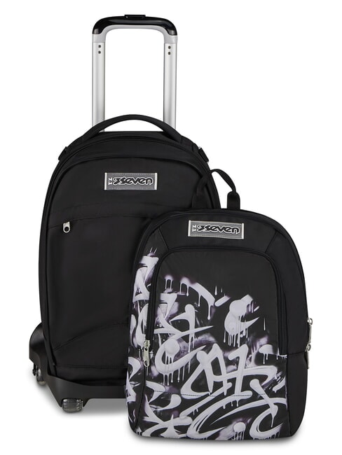 PLUMPY LINE BOY Sac &agrave; dos double avec trolley Noir - Sacs &agrave; dos &agrave; roulettes