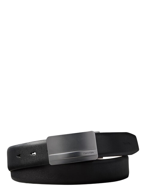 METAL LOGO ceinture en cuir noir / gris anthracite mat - Ceintures
