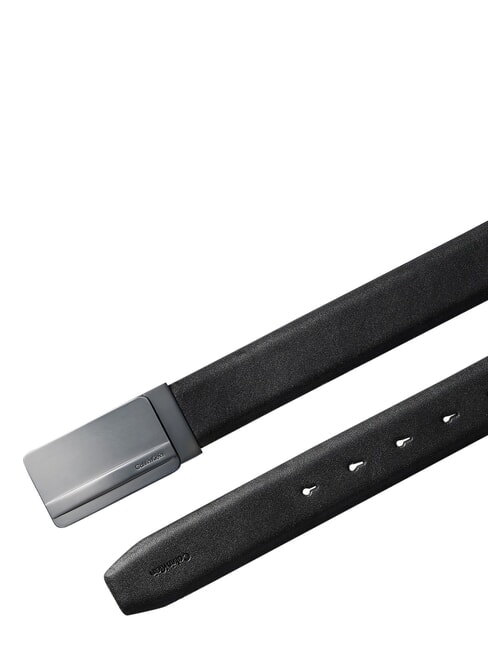 METAL LOGO ceinture en cuir noir / gris anthracite mat - Ceintures
