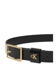 CALVIN KLEIN CLASSIC BUCKLE ceinture en cuir noir / or clair antique - Ceintures - 2