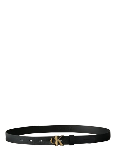 FACTED CK BUCKLE ceinture en cuir noir / or clair antique - Ceintures