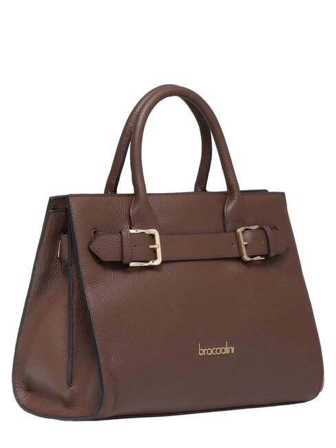 HELLEN Sac &agrave; main en cuir avec bandouli&egrave;re marron - Sacs pour Femme