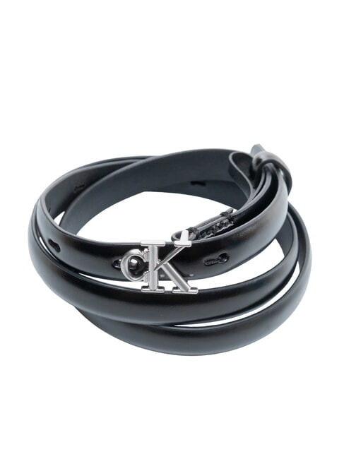 ROUND CK BUCKLE ceinture en cuir noir / nickel antique - Ceintures
