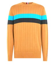 TOMMY HILFIGER TH pull &agrave; col rond cognac / mono de canne &agrave; sucre - Pulls pour hommes - 5
