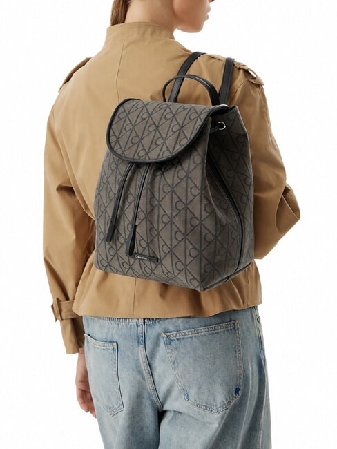 EMBLEM AOP Sac &agrave; dos avec poche int&eacute;rieure lotus beige / noir aop - Sacs pour Femme