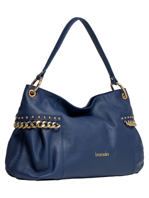 NORA Sac bandouli&egrave;re en cuir avec cha&icirc;ne bleu - Sacs pour Femme