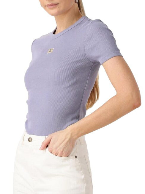 WASHED WOVEN LABEL T-shirt en coton &agrave; manches courtes violet - T-shirt