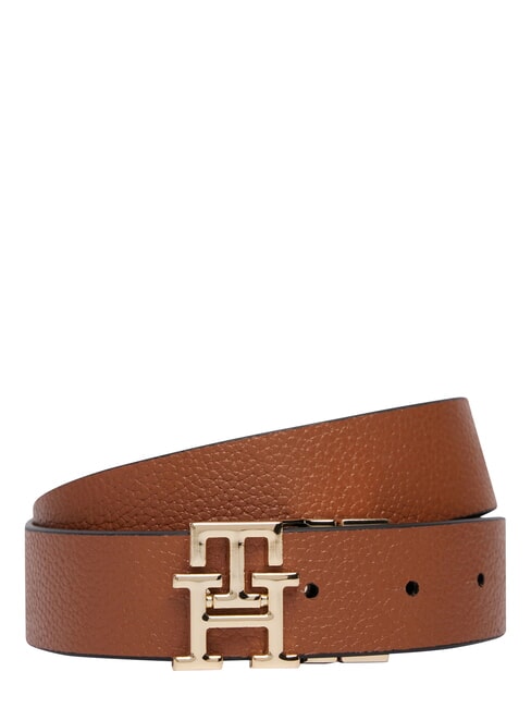 TH LOGO Ceinture en cuir double face noir/cognac - Ceintures