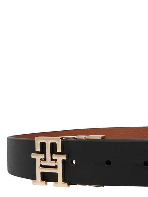 TH LOGO Ceinture en cuir double face noir/cognac - Ceintures