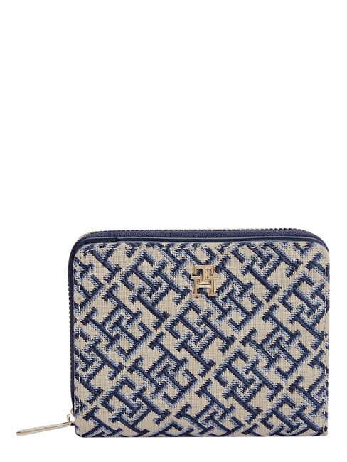 TH ICON Petit portefeuille zipp&eacute; bleu mono - Portefeuilles Femme