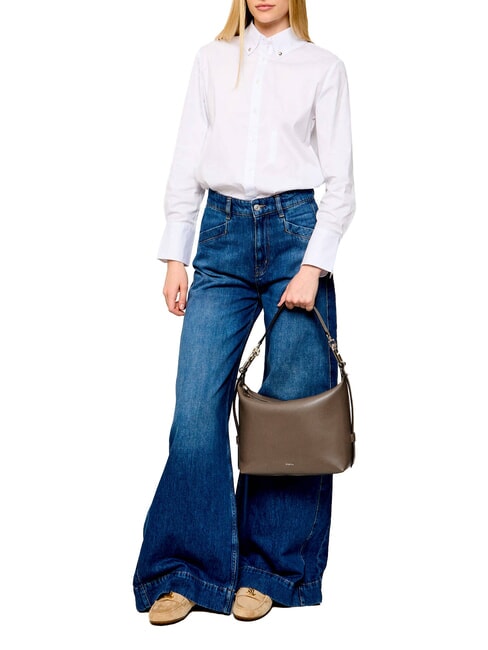 TONIE Sac bandouli&egrave;re en cuir avec bandouli&egrave;re gris boueux - Sacs pour Femme