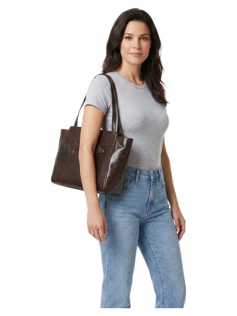 LUCREZIA sac cabas bandouli&egrave;re en cuir moka &agrave; l'or - Sacs pour Femme