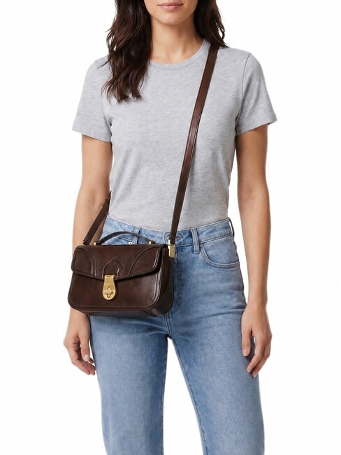 MIA Sac bandouli&egrave;re en cuir moka &agrave; l'or - Sacs pour Femme