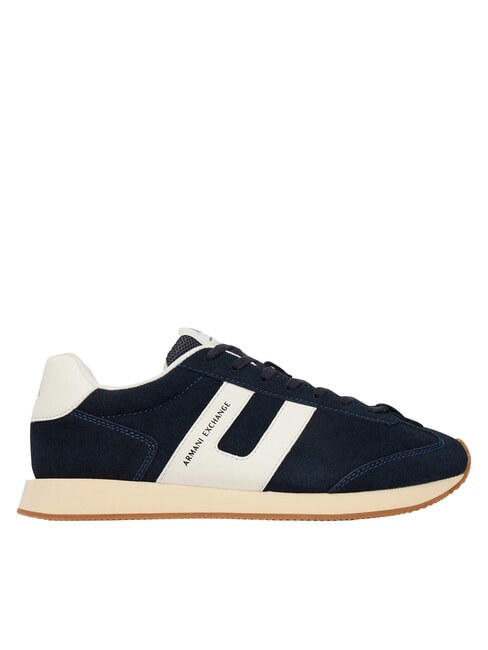 ROUND Baskets en cuir bleu marine fonc&eacute; + blanc cass&eacute; - Chaussures Homme
