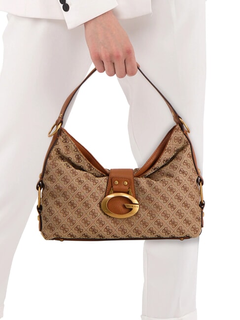 CAMDEN 4G Sac bandouli&egrave;re, imprim&eacute; int&eacute;gral logo lait/cognac - Sacs pour Femme