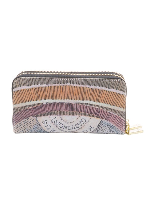 PLANETARIUM Grand portefeuille &agrave; double zip aquarelle sauvage/ taupe fonc&eacute; - Portefeuilles Femme