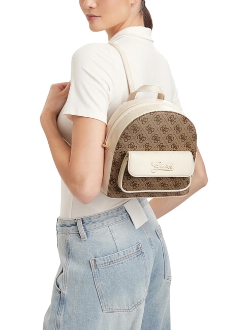 GIRL Sac &agrave; dos avec poche avant 4g aop beige blanc - Sacs pour Femme
