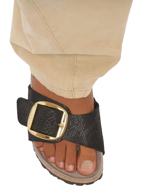 MADRID BIG BUCKLE sandales &agrave; une seule bride python noir - Chaussures Femme