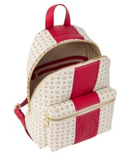 POLLINI HERITAGE Sac &agrave; dos avec poche avant et anneau porte-cl&eacute;s ivoire rouge - Sacs pour Femme - 4