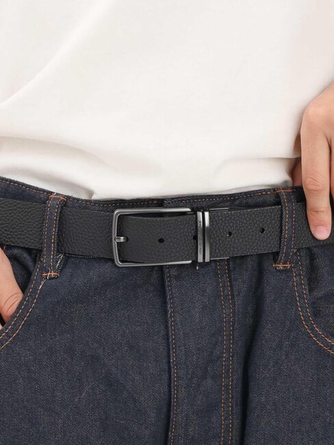 A|X Ceinture en cuir double face noir/marine - Ceintures
