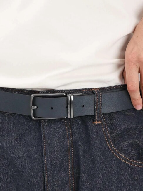 A|X Ceinture en cuir double face noir/marine - Ceintures