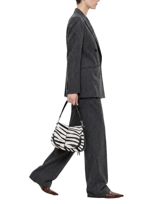 HELENA ROUND Sac bandouli&egrave;re en cuir, avec bandouli&egrave;re z&egrave;bre noir et blanc - Sacs pour Femme