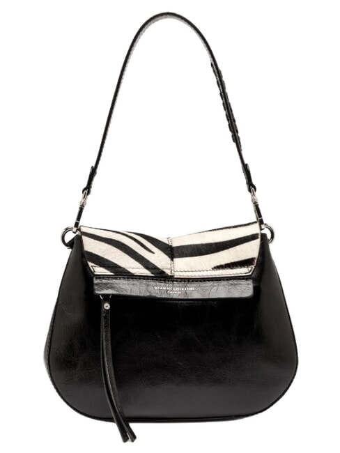HELENA ROUND Sac bandouli&egrave;re en cuir, avec bandouli&egrave;re z&egrave;bre noir et blanc - Sacs pour Femme