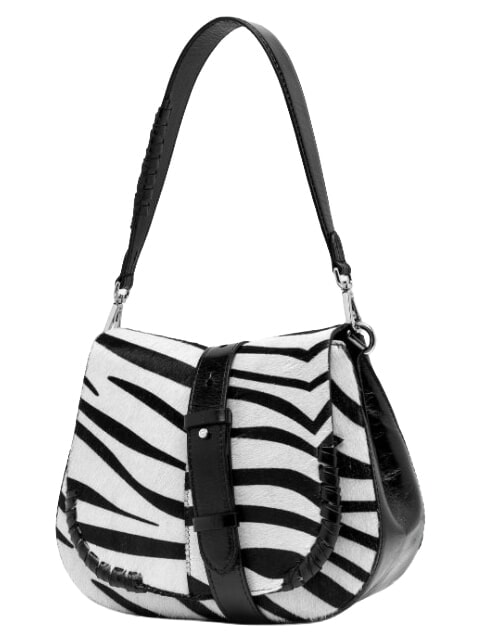 HELENA ROUND Sac bandouli&egrave;re en cuir, avec bandouli&egrave;re z&egrave;bre noir et blanc - Sacs pour Femme