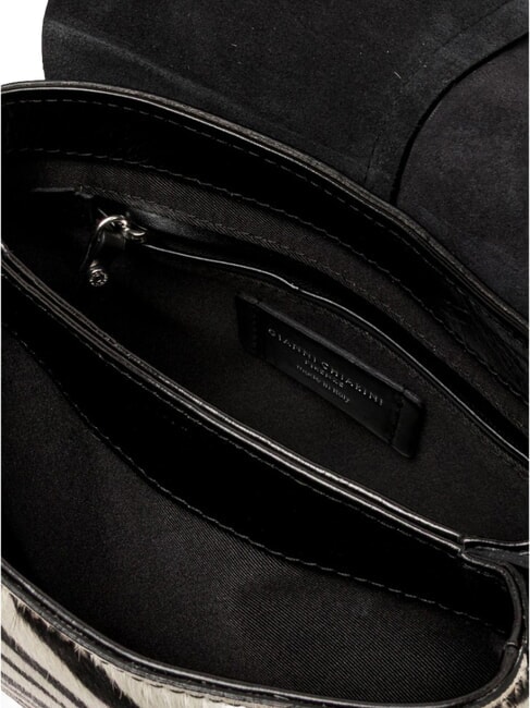 HELENA ROUND Sac bandouli&egrave;re en cuir, avec bandouli&egrave;re z&egrave;bre noir et blanc - Sacs pour Femme
