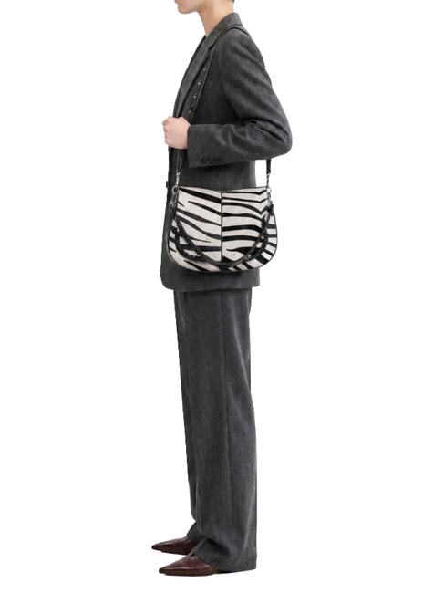 HELENA ROUND Sac bandouli&egrave;re en cuir, avec bandouli&egrave;re z&egrave;bre noir et blanc - Sacs pour Femme