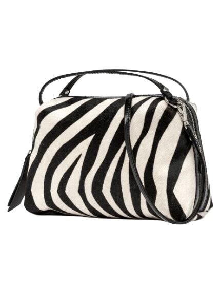 ALIFA Sac &agrave; main en cuir, avec bandouli&egrave;re z&egrave;bre noir et blanc - Sacs pour Femme
