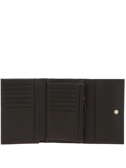 METALLIC SOFT Portefeuille &agrave; deux volets en cuir martel&eacute; boue - Portefeuilles Femme